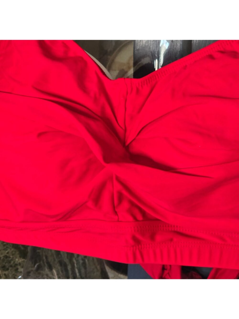 Plus Size Red Bikini Top 24W Padded Cups Adjustable Tie/Clasp Back Lined - Picture 2 of 8